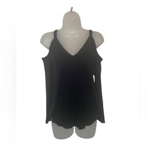 Chaser Cold Shoulder Black Ribbed Top Small NWT